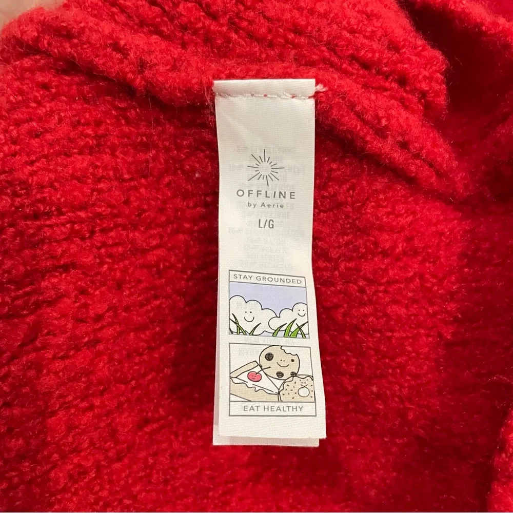 Aerie Offline Red Wool Blend Textured Turtleneck Sweater Size L